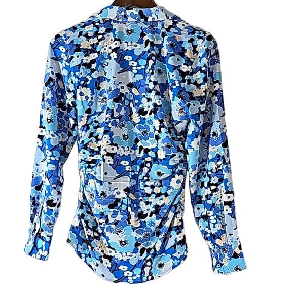 Rails NWOT Lisa Womens Sz S Blue Floral Y2K Feminine Ruching Flattering Top - Picture 2 of 13